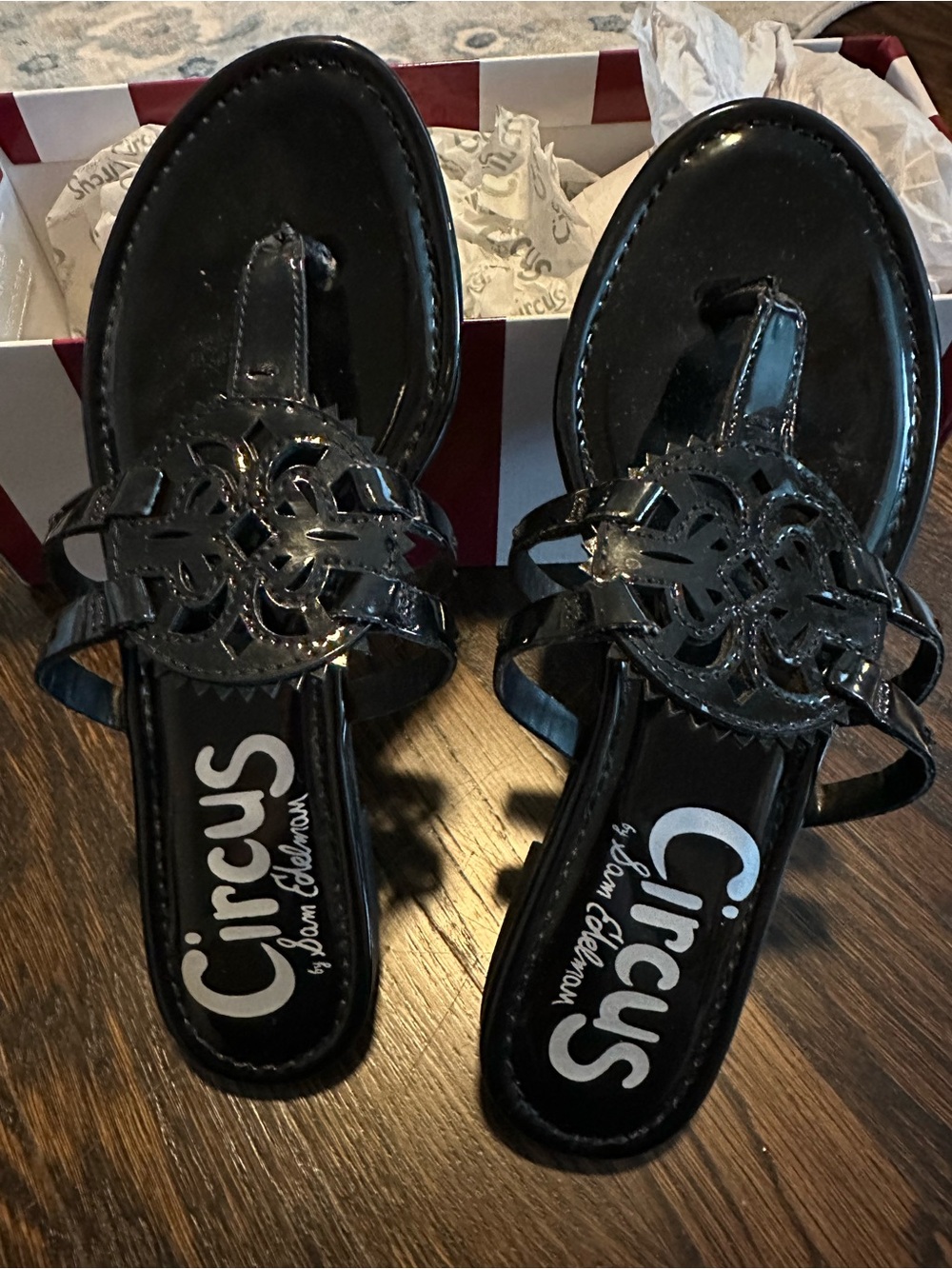 Circus by Sam Edelman Black Patent Decorative Thong Sandals